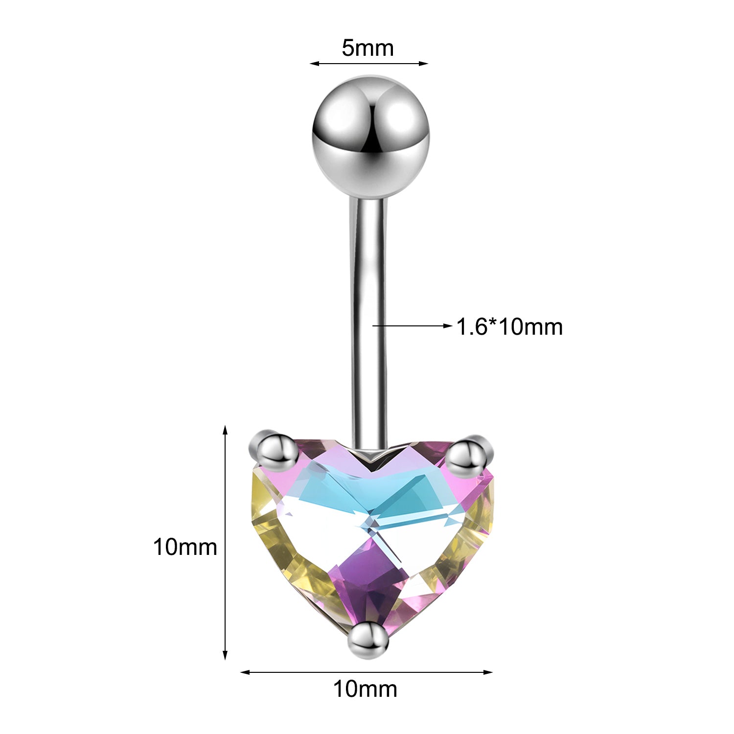 14G Heart Belly Navel Rings Pink Zircon Belly Button Rings