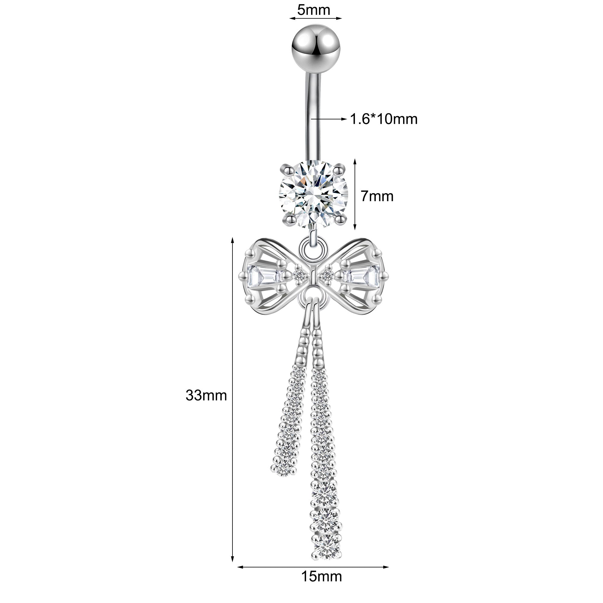 14G Bowknot Belly Navel Rings Clear Zircon Belly Button Rings