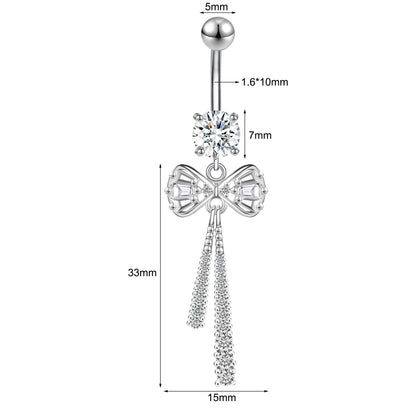 14G Bowknot Belly Navel Rings Clear Zircon Belly Button Rings