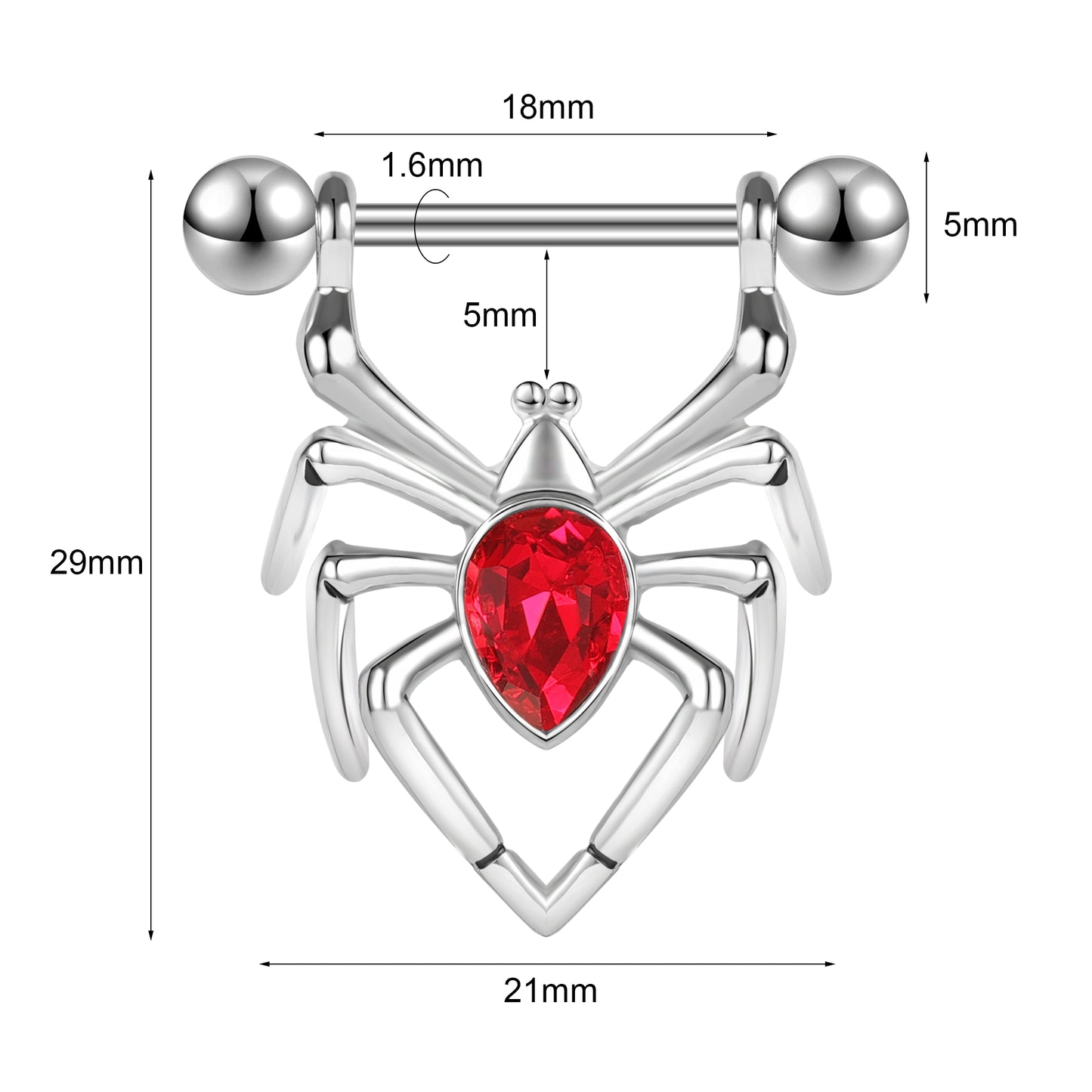 2Pcs 14G Spider Nipple Rings Stainless Steel Nipple Piercing Barbell Jewelry