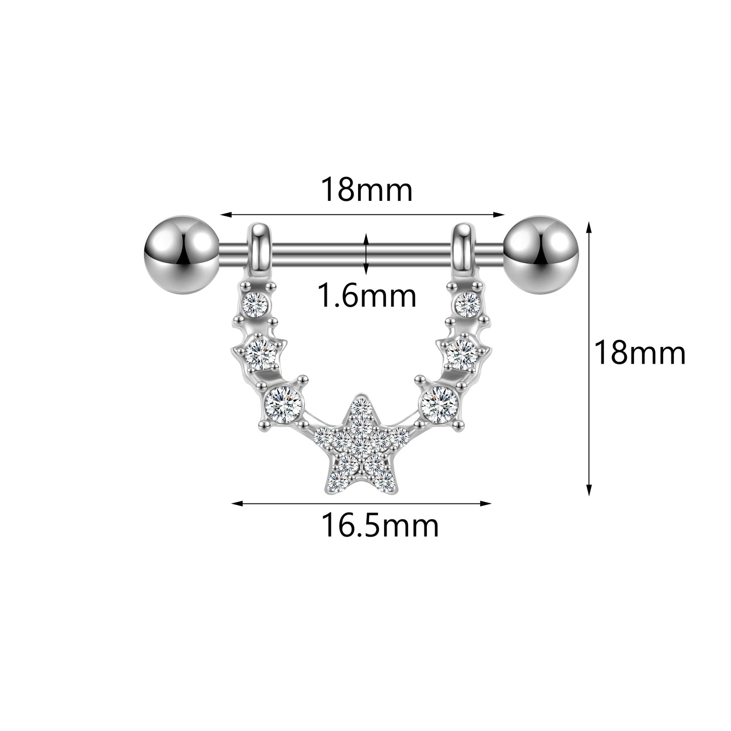 2Pcs 14G Star Nipple Rings Bling Crystal Nipple Piercing Barbell Jewelry