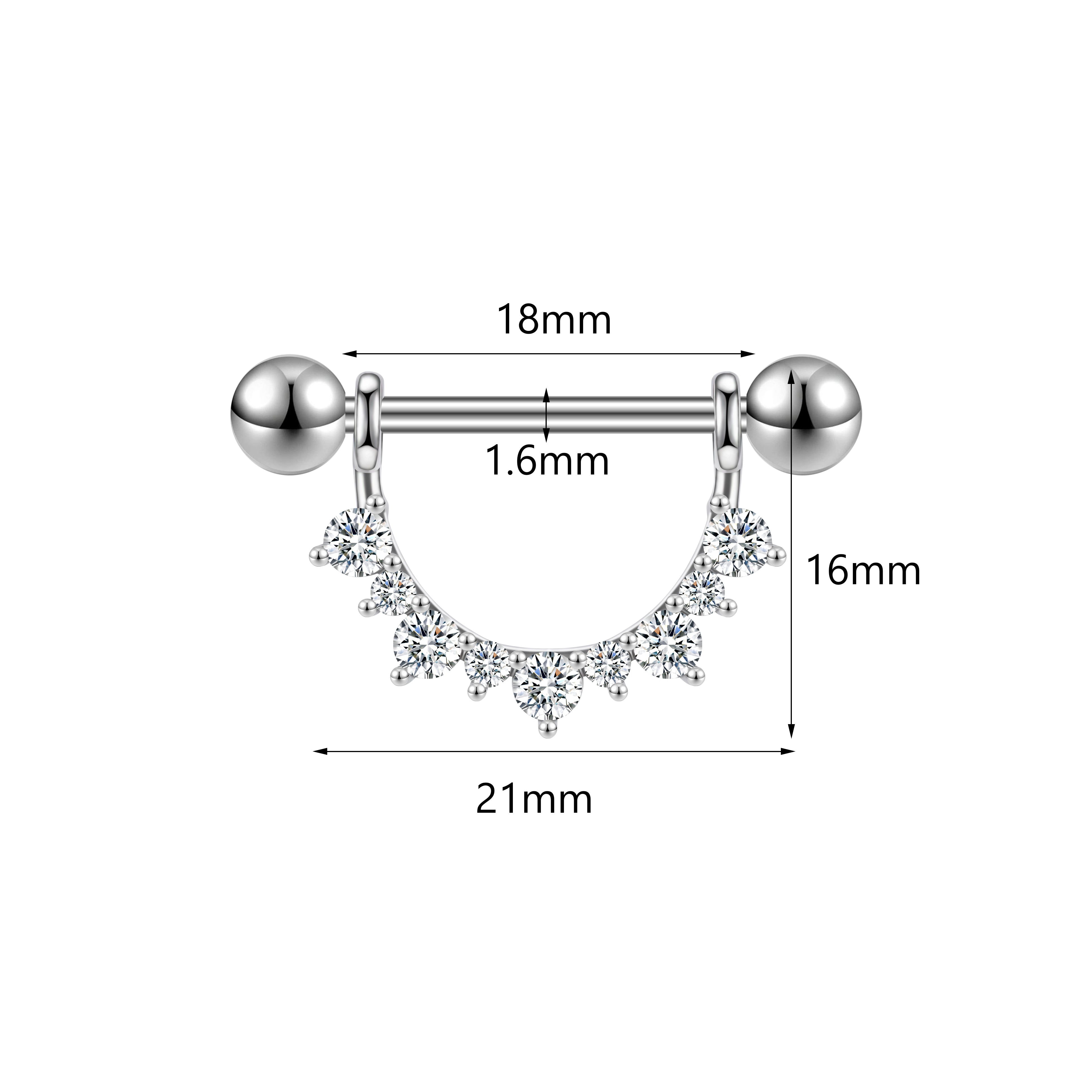 2Pcs 14G Stainless Steel Nipple Rings Bling Zircon Nipple Piercing Barbell Jewelry