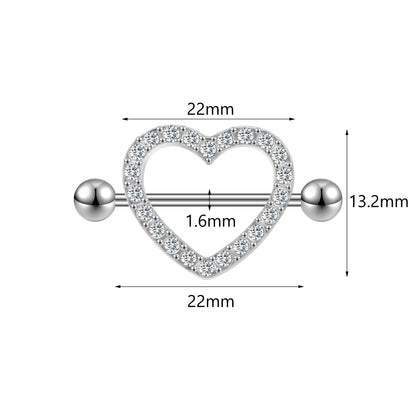 2Pcs 14G Heart Nipple Rings White Crystal Nipple Piercing Barbell Jewelry