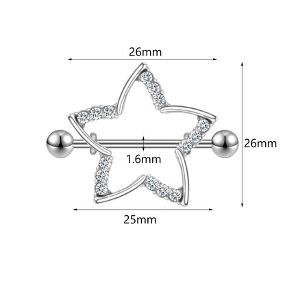 2Pcs 14G Star Nipple Rings Bling Crystal Nipple Piercing Barbell Jewelry