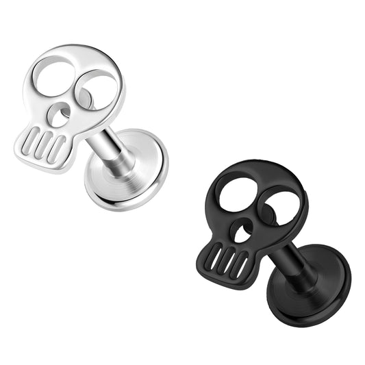 16g Skull Labret Ring Flat Back Stud Earring Conch Helix Lip Piercing