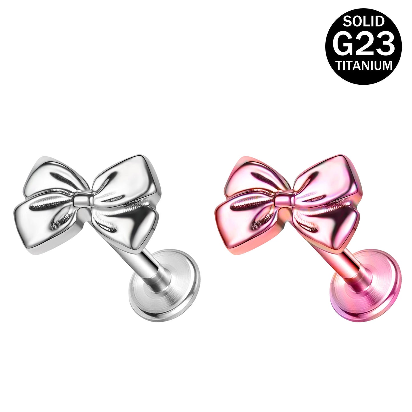 16g G23 Titanium Labret Ring Bowknot Stud Earring Threaded Conch Helix Lip Piercing