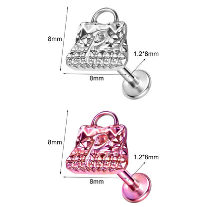 16g G23 Titanium Labret Ring Cute Bag Stud Earring Threaded Conch Helix Lip Piercing