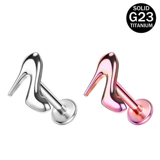 16g G23 Titanium Labret Ring High Heels Stud Earring Threaded Conch Helix Lip Piercing