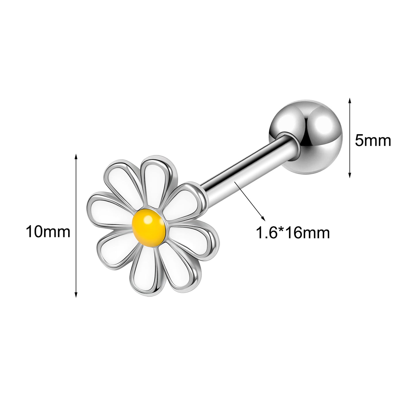 14g Yellow Flower Tongue Ring Threaded Tongue Piercing Barbell Jewelry