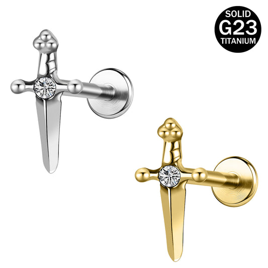 16g G23 Titanium Labret Ring Sword Stud Earring Threaded Conch Helix Lip Piercing