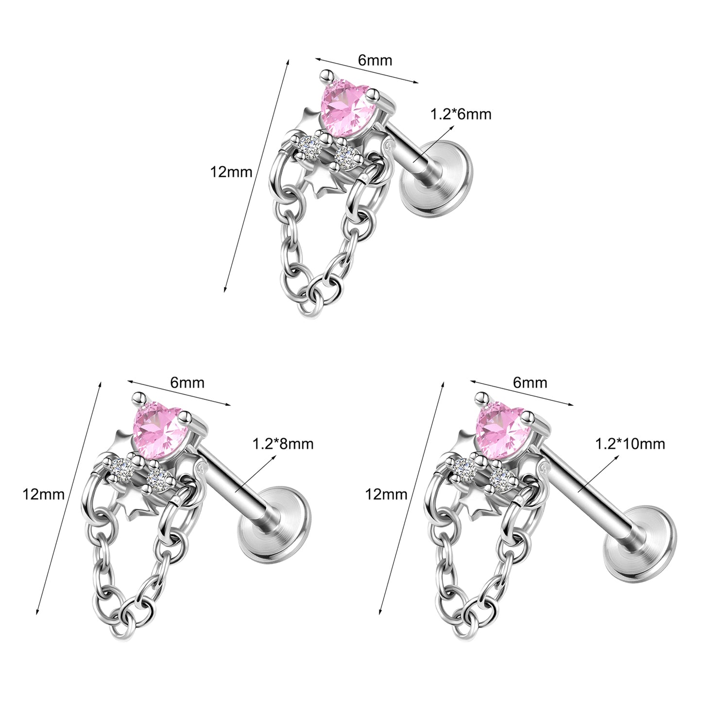 16g Push-in Labret Ring Flat Back Stud Earring CZ Conch Helix Lip Piercing