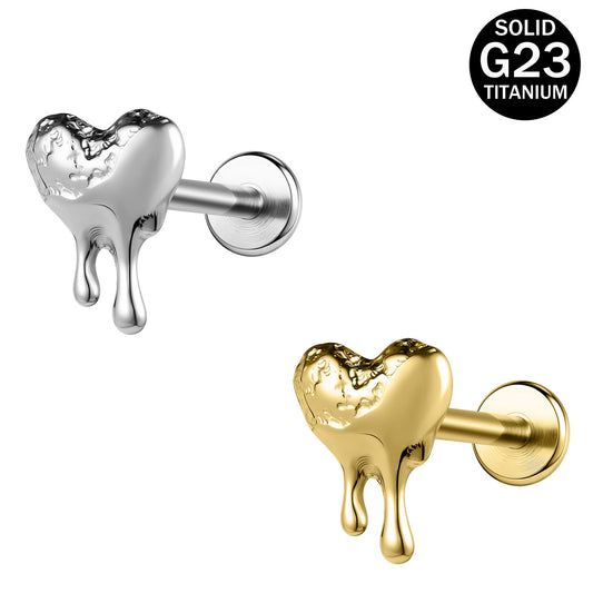 16g G23 Titanium Labret Ring Heart Stud Earring Threaded Conch Helix Lip Piercing