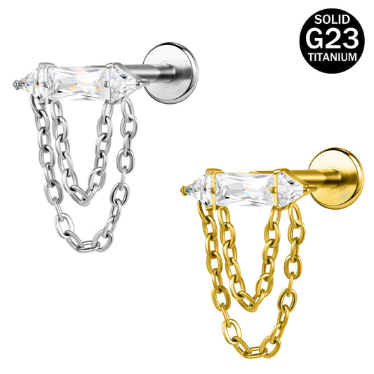 16g G23 Titanium Labret Ring Chain Dangle Stud Earring Threaded Conch Helix Lip Piercing