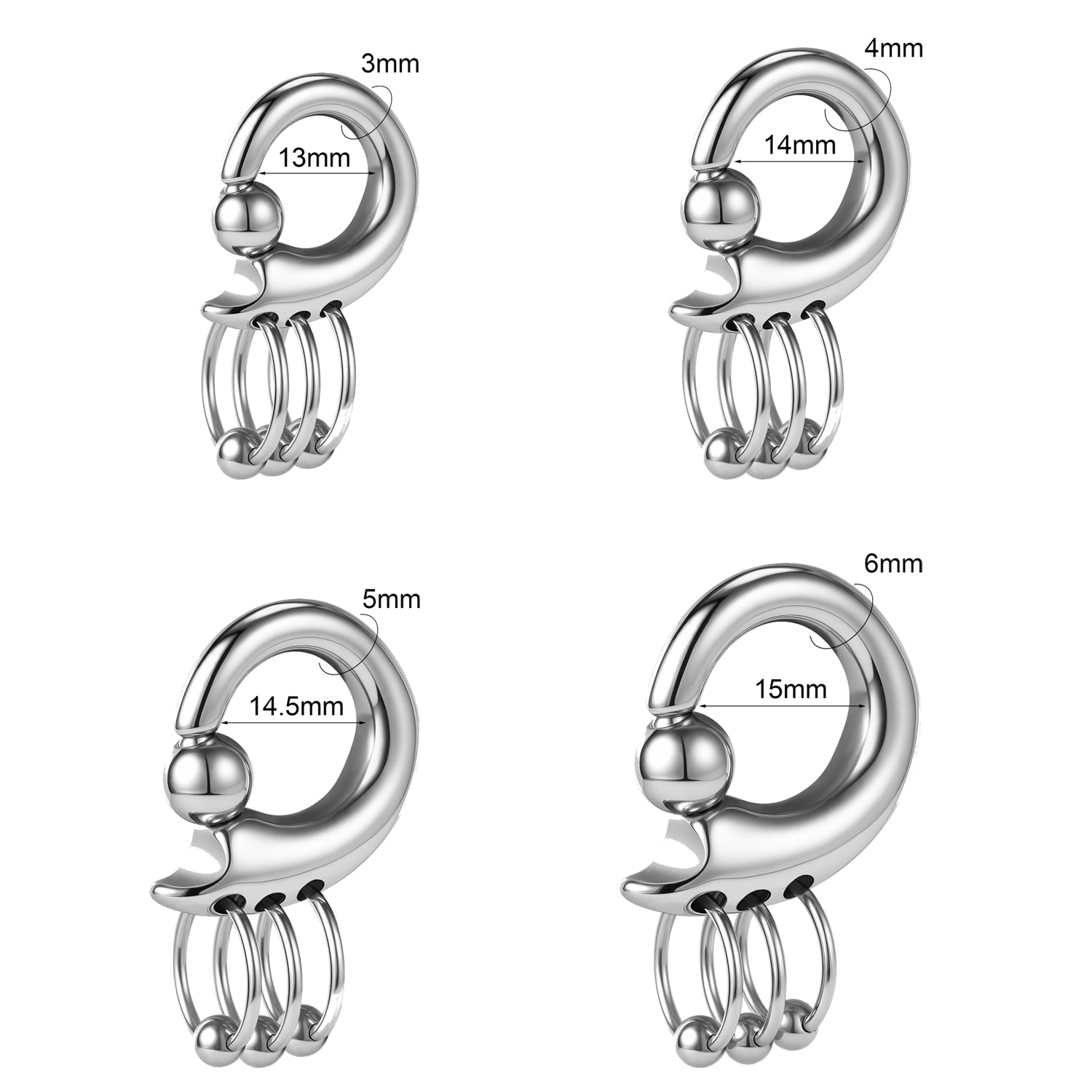 1 Pc 3-6mm Ear Plug Spring Clip Ball Bead Earring Ear Gauge Expanders