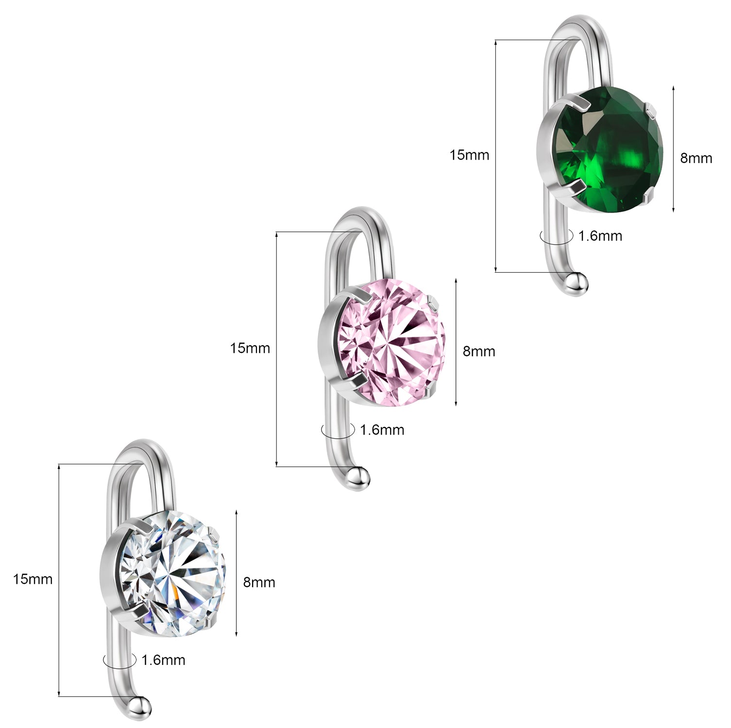 14G Hook Belly Navel Rings Cubic Zirconia Belly Button Rings