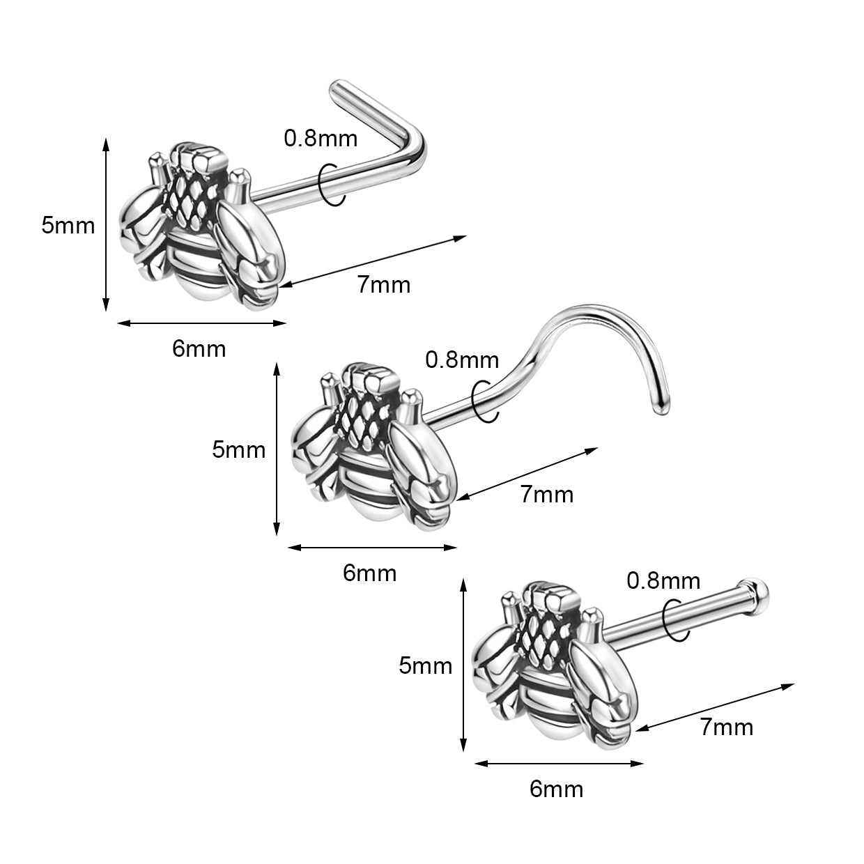 20G-Little-Bee-Nose-Studs-Piercing-Nose-Bone-Shape-L-Shape-Crokscrew-Nose-Rings-Stainless-Steel-Nostril Piercing