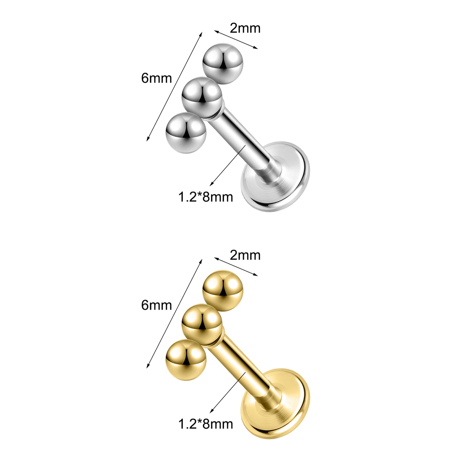 16g Steel Ball Labret Ring Flat Back Stud Earring Conch Helix Lip Piercing