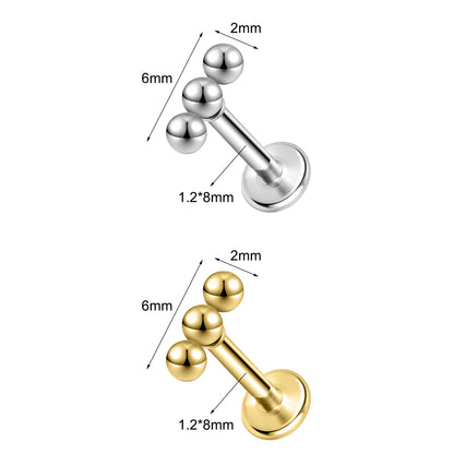 16g Steel Ball Labret Ring Flat Back Stud Earring Conch Helix Lip Piercing