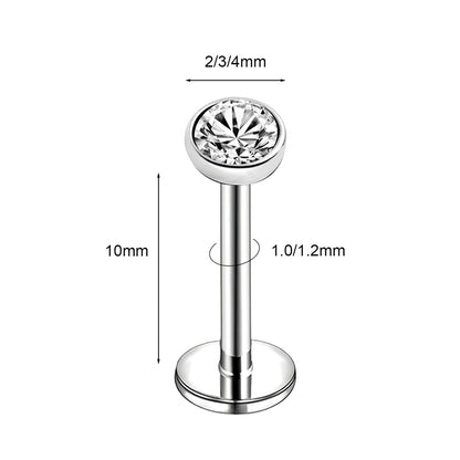 16g/18g Clear Crystal Labret Ring Internal Thread Labret Studs Monroe Medusa Piercing