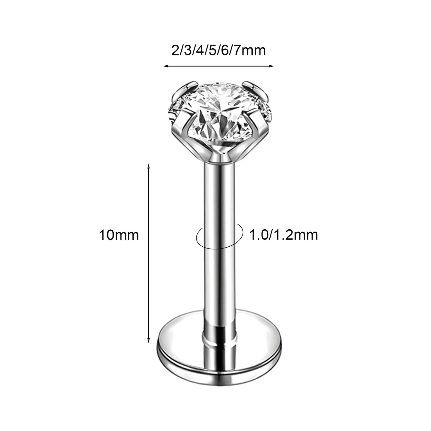 16g/18g Shiny Zircon Labret Ring Internal Thread Labret Studs Monroe Medusa Piercing