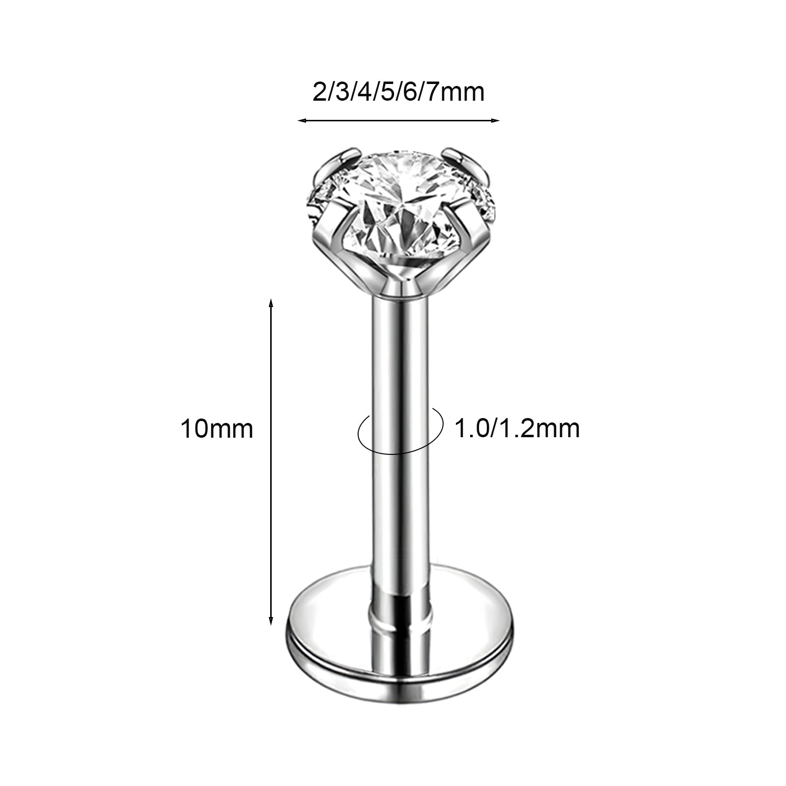 16g/18g Shiny Zircon Labret Ring Internal Thread Labret Studs Monroe Medusa Piercing