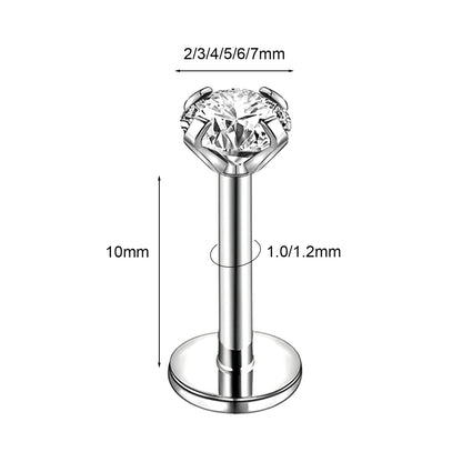 16g/18g Shiny Zircon Labret Ring Internal Thread Labret Studs Monroe Medusa Piercing