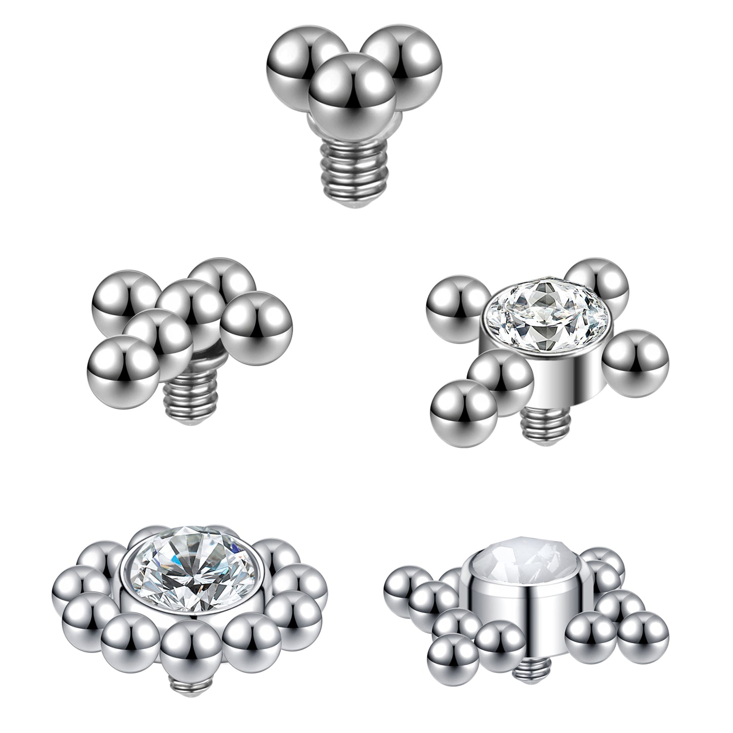 5pcs Steel Ball Dermal Anchor Tops Surgical Steel Internally Threaded Skin Diver Piercings