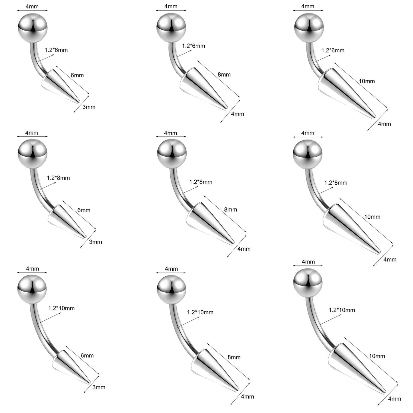 16g Spike Eyebrow Ring Piercing Curved Helix Rook Daith Piercing