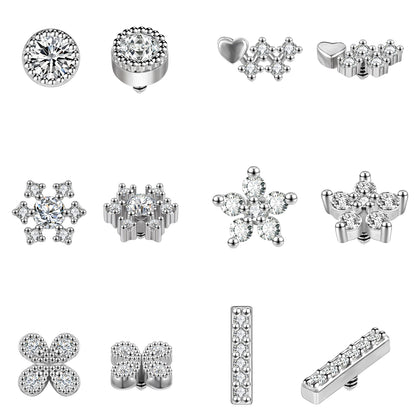 6pcs Zircon Dermal Anchor Tops Surgical Steel Internally Threaded Skin Diver Piercings