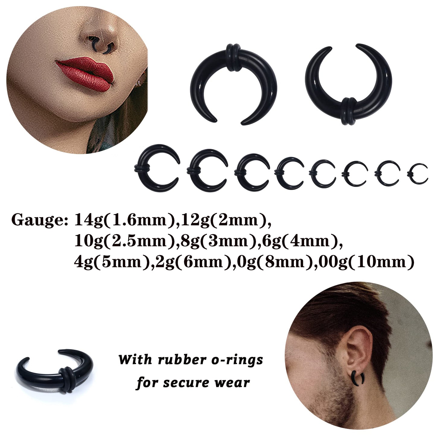 14g-00g Black Horns Nose Septum Ring or Ear Plug Gauge