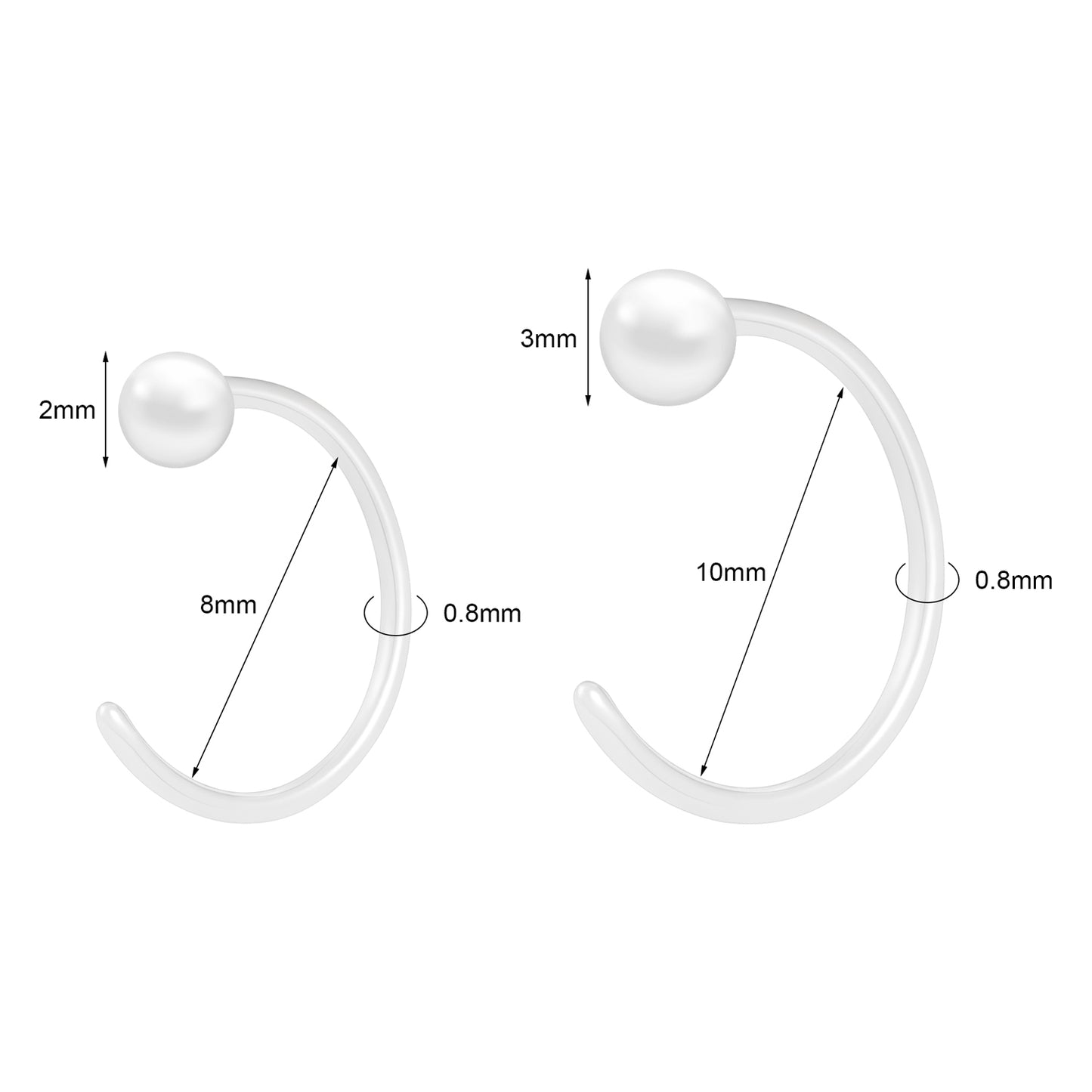 20g White Ceramic Nose Ring C-Shaped Nostril Piercing Jewelry