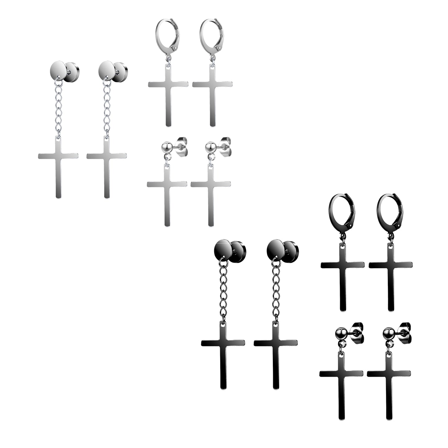 6pcs-set-cross-dangle-stud-earring-silver-black-ear-stud-economic-set