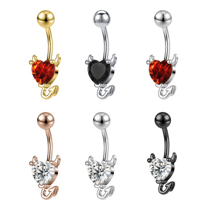 Demon Belly Button Rings with AAA Heart Cubic Zirconia