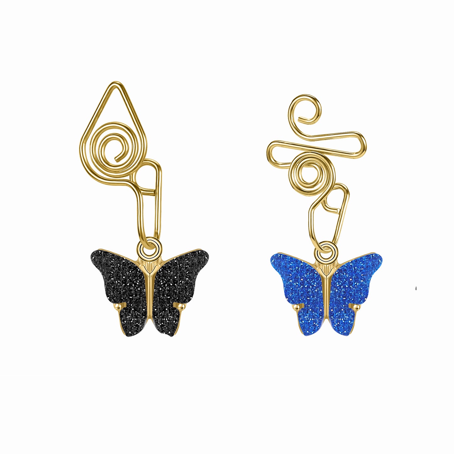 16g-gold-stainless-steel-u-shaped-nose-clip-drop-butterfly-black-blue-fake-nose-ring