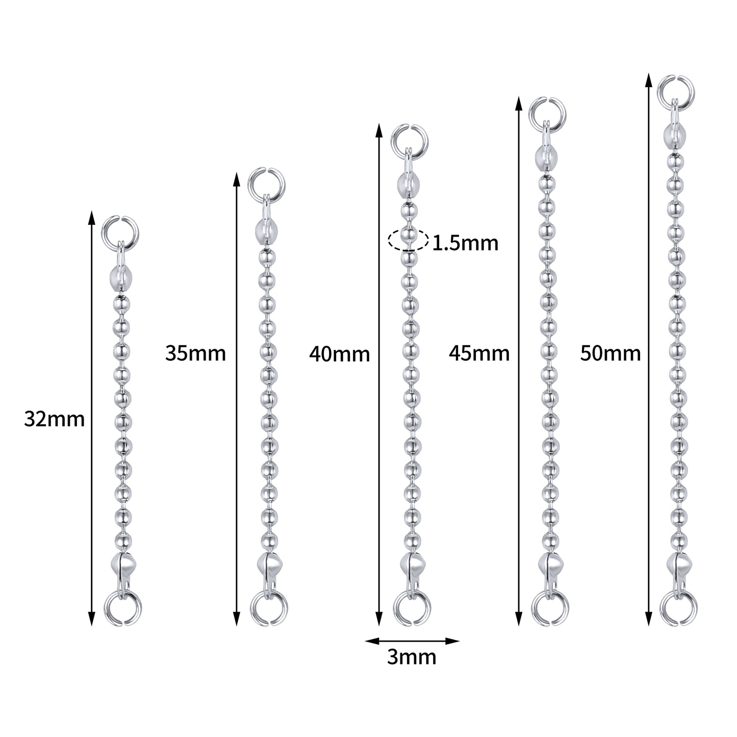 5pcs-set-stainless-steel-silver-ball-nose-stud-chain-economic-set