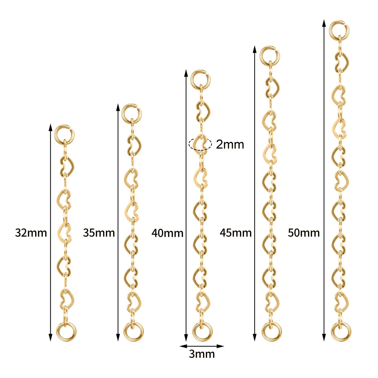 5pcs-set-stainless-steel-gold-heart-nose-stud-chain-economic-set