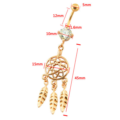 14g-Dreamcatcher-Stainless-Steel-Belly-Rings-Rose-Gold-Dangle Navel-Piercing-Jewelry