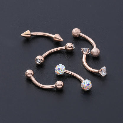 6 pcs/set 16g Eyebrow Piercing Barbell Crystal Zirconia Curve Helix Daith Piercing-Economic Set