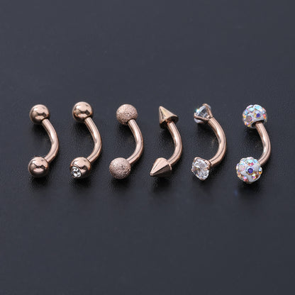 6 pcs/set 16g Eyebrow Piercing Barbell Crystal Zirconia Curve Helix Daith Piercing-Economic Set