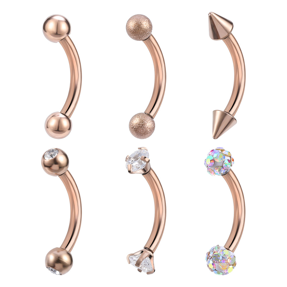 6 pcs/set 16g Eyebrow Piercing Barbell Crystal Zirconia Curve Helix Daith Piercing-Economic Set