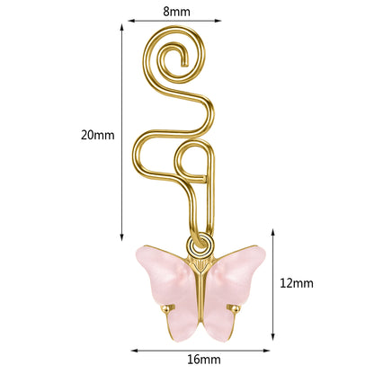 16g-gold-stainless-steel-u-shaped-nose-clip-drop-butterfly-pink-white-fake-nose-ring