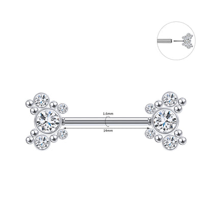 2pcs 14G Plug-in Nipple Ring CZ Crystal Nipple Piercing Jewelry