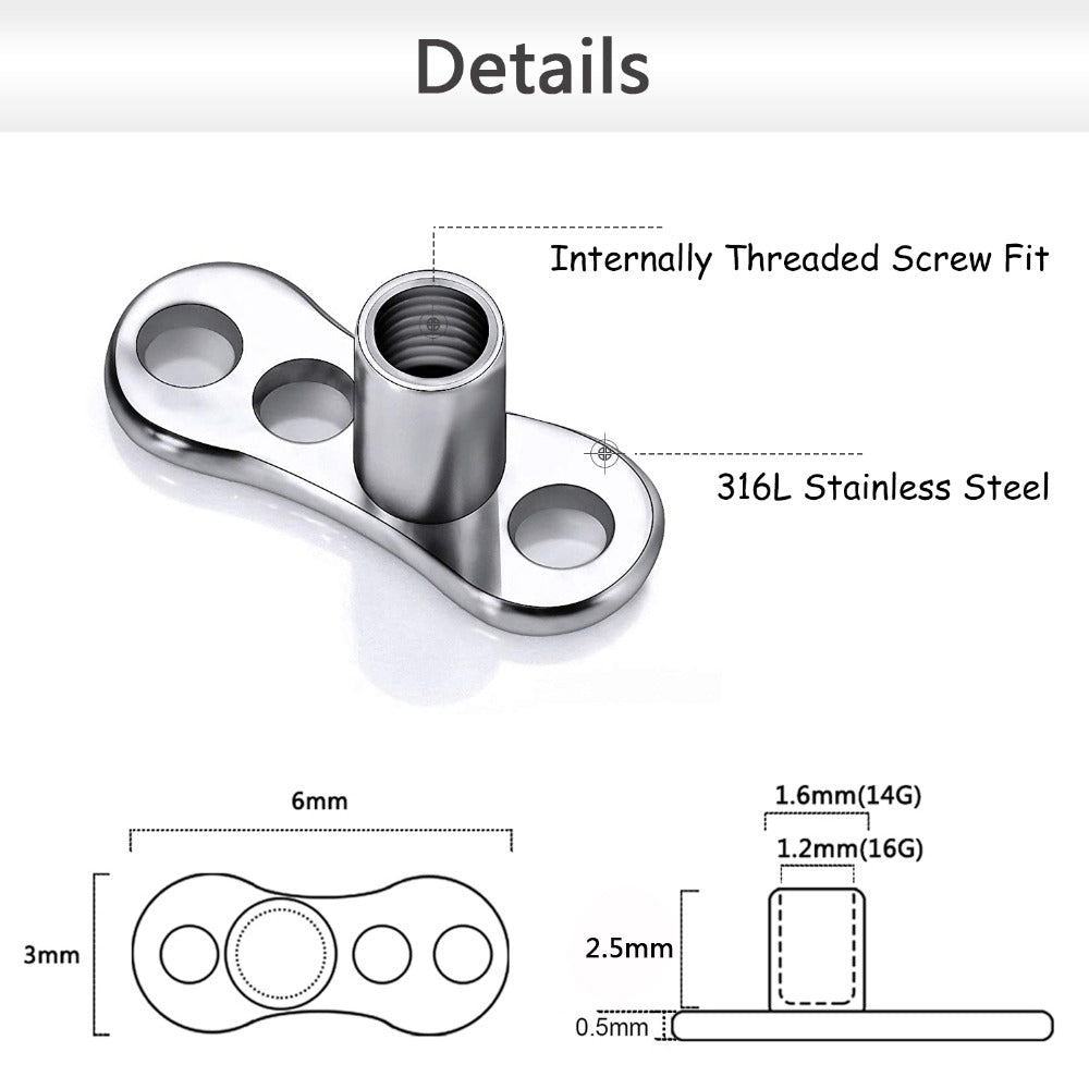 14g Heart Cubic Zirconia Dermal Anchor Tops & Surgical Steel Base Microdermals