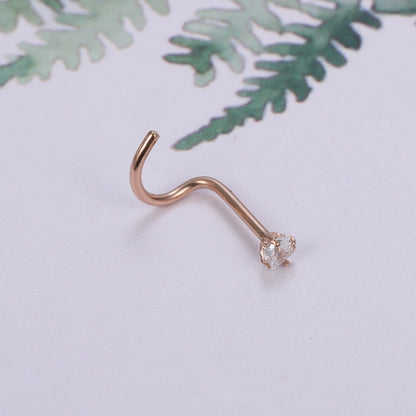 4 pcs/set 20g Thin Rose Gold Nose Rings Piercing Crystal Zirconia Curve Nose Studs-Economic Set