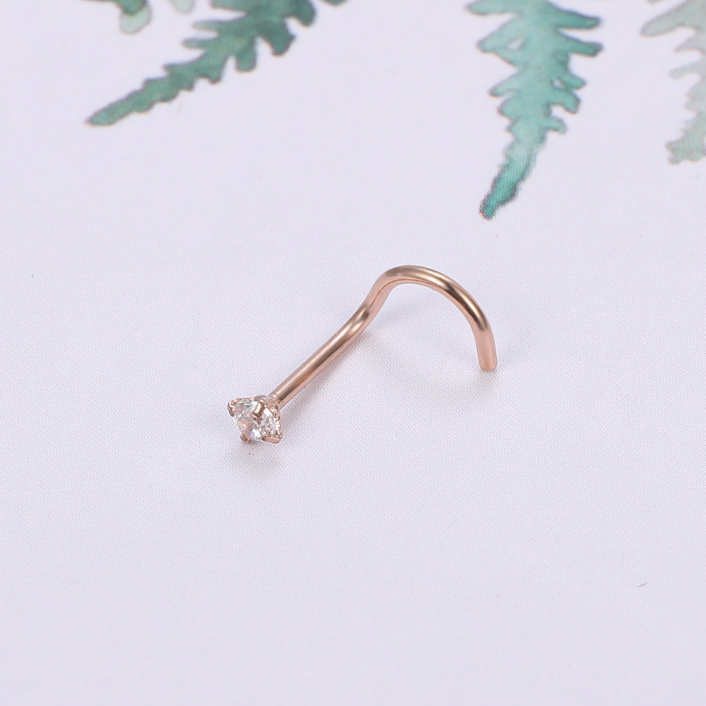 4 pcs/set 20g Thin Rose Gold Nose Rings Piercing Crystal Zirconia Curve Nose Studs-Economic Set