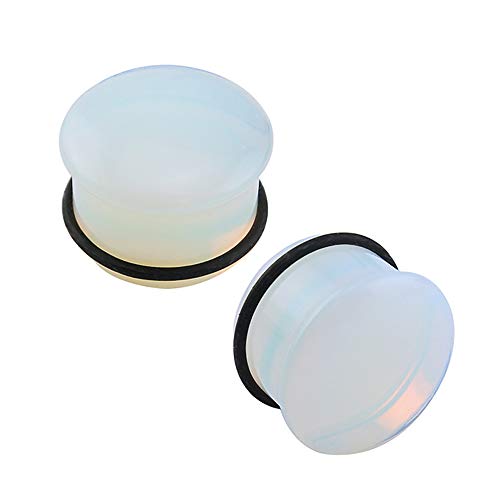ZS Single Flare Clear Opalite Moonstone Ear Plugs and Tunnels with O-R