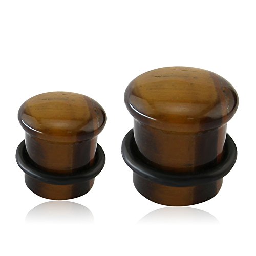 Tiger Eye Natural Stone Brown Ear Plugs Single Flare Ear Gauges Expander with O-Ring