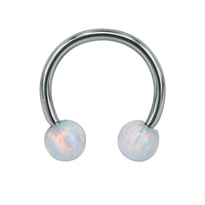 16G Opal Stainless Steel Horseshoe Circular Barbell Nose Septum Hoop Ring Lip Helix Base Piercing