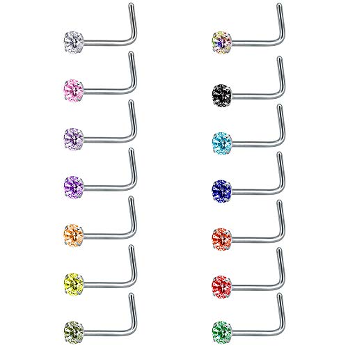 8-14 Pcs Tiny Nose Studs Piercing Surgical Steel Nose Bone/L Shaped/Screws Nose Rings-Economic Set