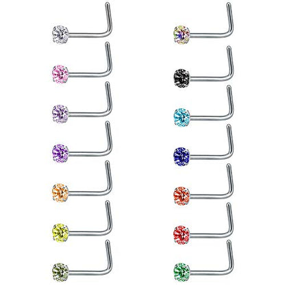 8-14 Pcs Tiny Nose Studs Piercing Surgical Steel Nose Bone/L Shaped/Screws Nose Rings-Economic Set